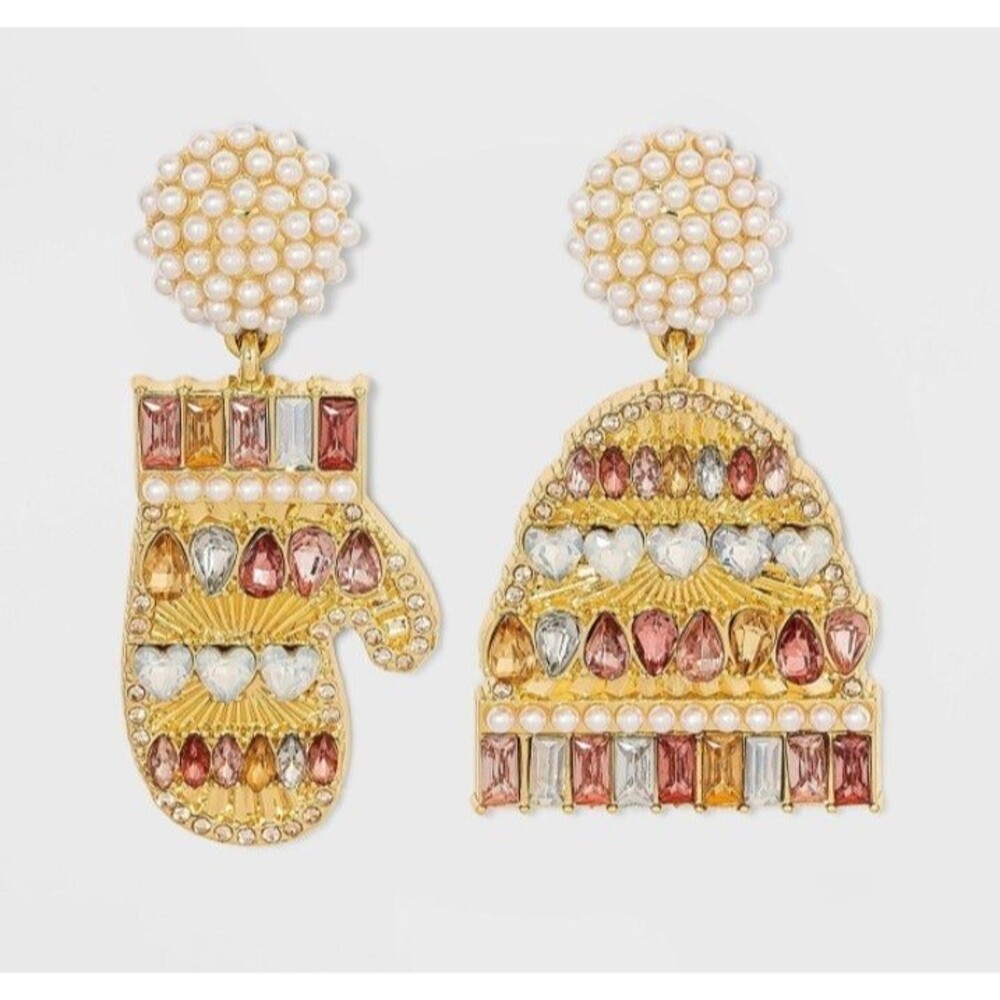 BAUBLEBAR CHRISTMAS MITT AND HAT DROP EARRINGS HOLIDAY NEW 2021 RARE CRYSTAL